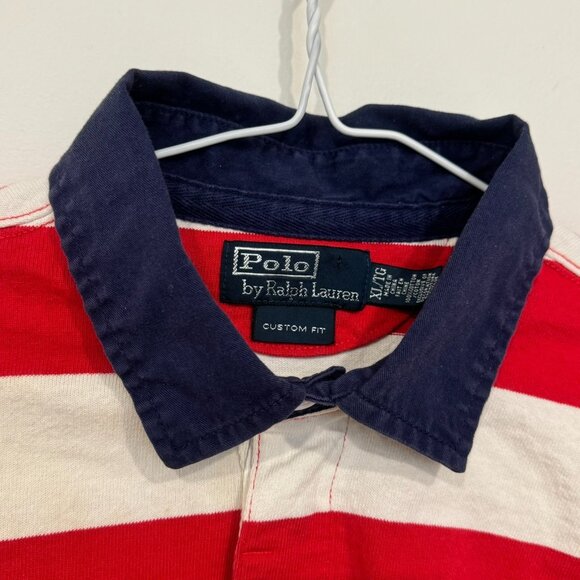 Vintage Polo Ralph Lauren Mens Long Sleeve Rugby Polo Shirt XL Red White Stripe - Picture 5 of 8